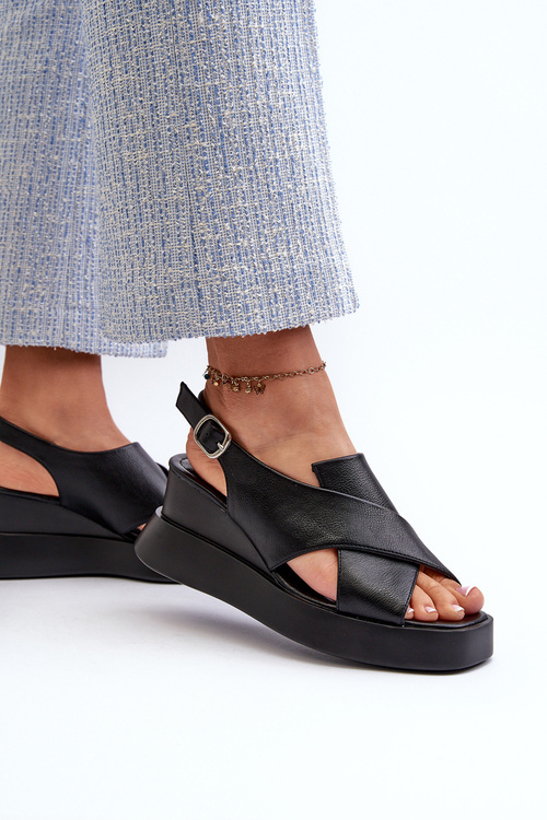Dámské sandály z ekokože na platformě a klíně černé Vaiara