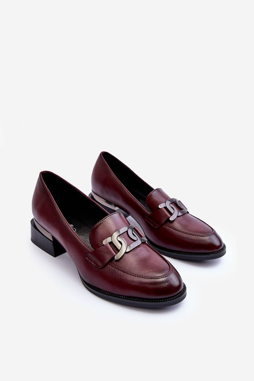 Kůže Polobotky Mokasíny Na Podpatku Bordové Sakina