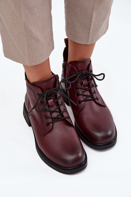 Zateplené kožené dámské boty na nízkém podpatku Vinceza 39953 Bordó