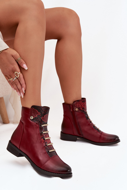 Zateplené dámské kotníkové boty na nízkém podpatku zvířecí vzor bordó Labise