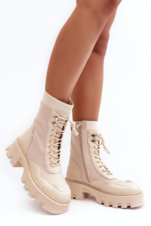 Kožené zoškrabané masívne pracovníčky Dámske béžové topánky Seloma