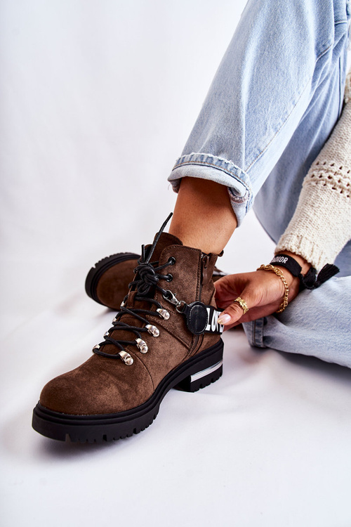 Semišové Teplé Boty S Páskem Tmave Hnědá Aurelio