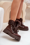 Dámske šnurovacie čižmy s kožušinou tmavohnedé Vaminia