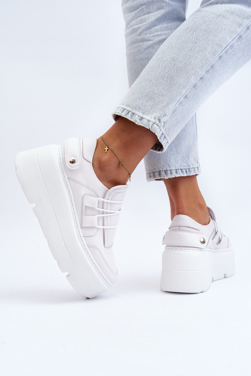 Zazoo 1833 Dámské Kožené Tenisky na Masivní Podrážce Bílé