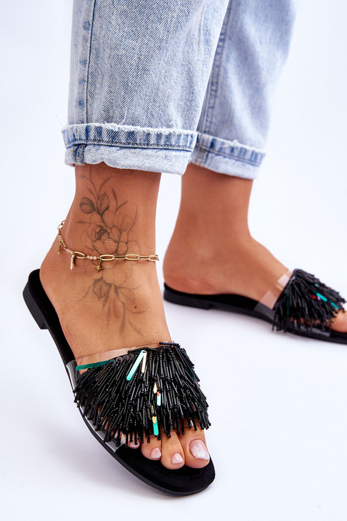 Dámske papuče s módnymi dekoráciami S. Barski KV-576-4 Čierna