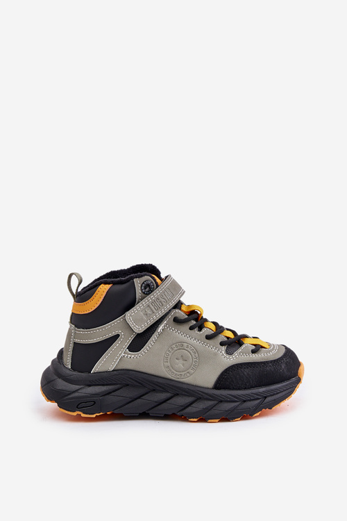 Detské zateplené turistické topánky na suchý zips khaki Big Star OO374181