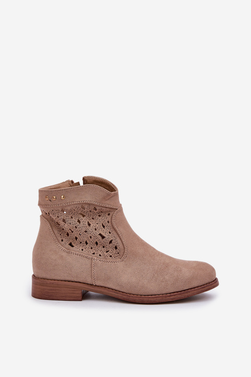 Dámske Ažúrové Topánky Na Ploškom Opätku S.Barski HY51-113 Béžové