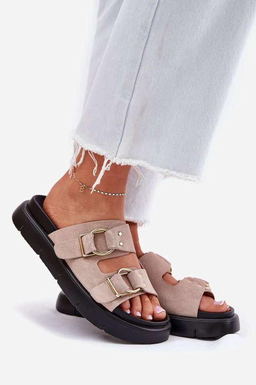 Dámske Velúrové Sandały S Dekoratívnymi Prackami Big Star RR274659 Svetloružové