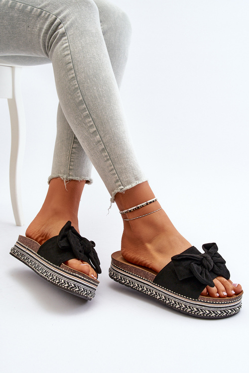 Dámske platformové sandále s mašľou Čierne Evatria