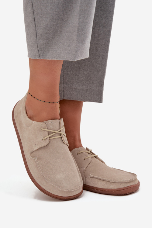 Dámske poltopánky typu barefoot z prírodného semišu Zazoo 327 svetlo béžové