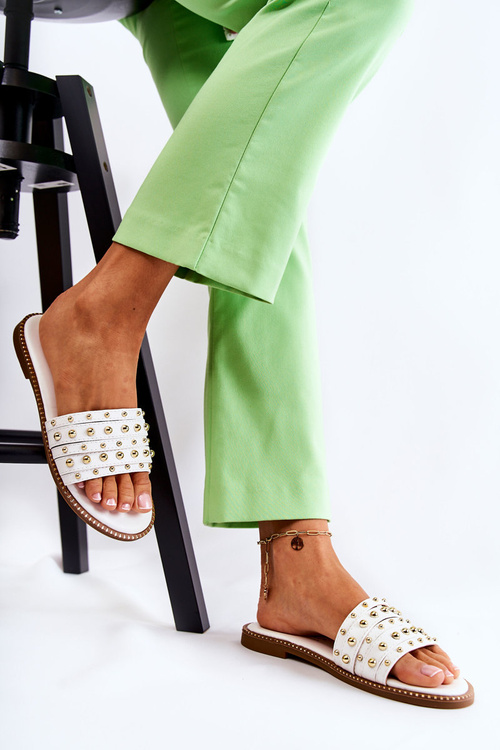 Dámska kožená flip -flops s dekoráciou biely brien