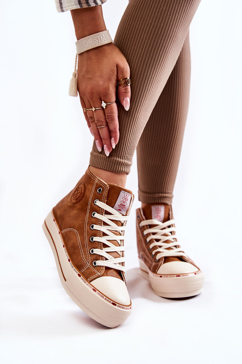 Dámske vysokohorské tenisky krížové džínsy KK2R4043C Camel