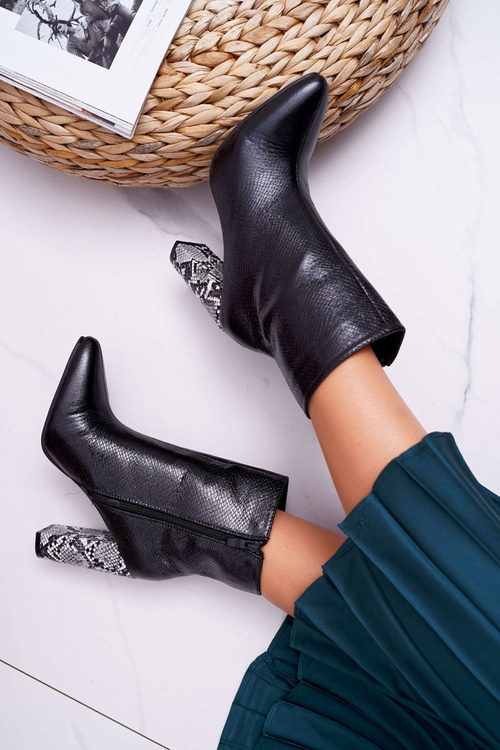 Dámské Kotníkové Boty Na Podpatku Snake Téma Černé Vernel