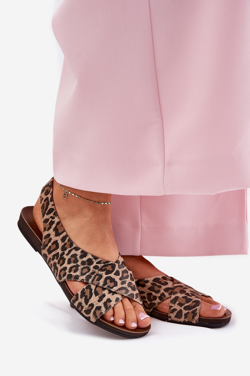 Dámské kožené sandály leopardí hnědé Zazoo 40407