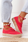 Čipka -up espadrilles na pletenej veľkej hviezde FF274141 Red Platform