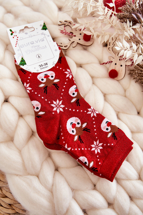 Dámske vianočné ponožky lesklý červený sob