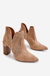 Módní semišové prolamované boty na vysokém podpatku Béžová Genevi