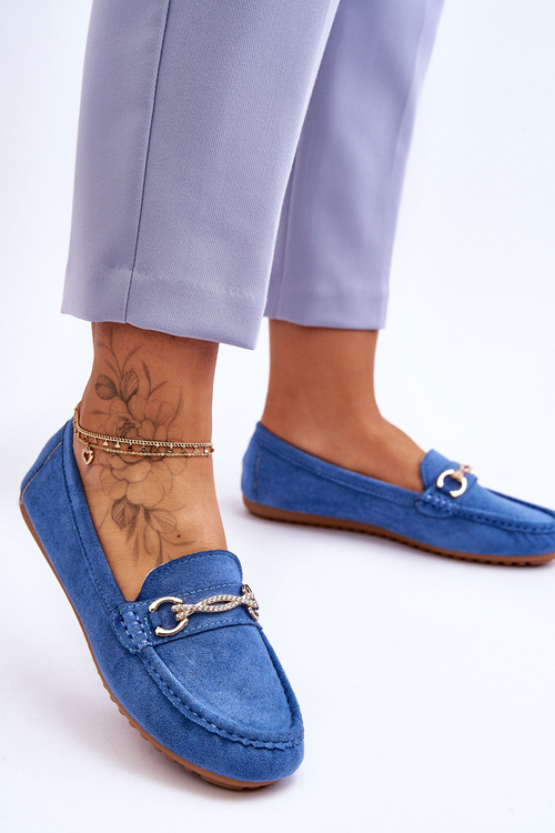 Klasické semišové mokasíny s ozdobou modrej Amery