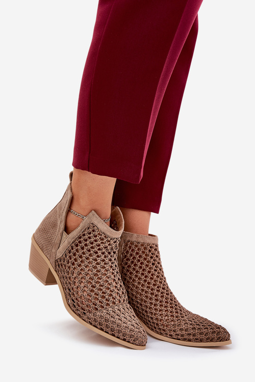 Dámské Otevřené Botky Na Podpatku S Výřezy A Pletením Khaki Tulifedi