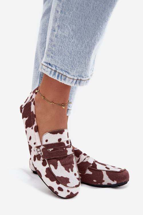 Loafery Mokasíny Ženské Ploché S Hladkými Vloženými Hnedo-Biele Soreline