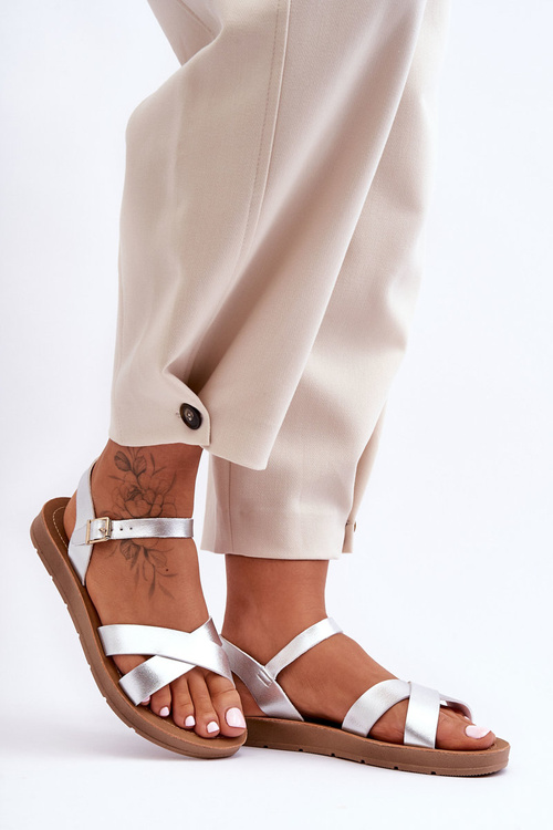 Klasické kožené sandály Dámské stříbrné Talisma