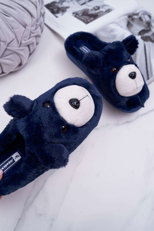Dámské pantofle s kožešinou medvěd tmave modre Bear