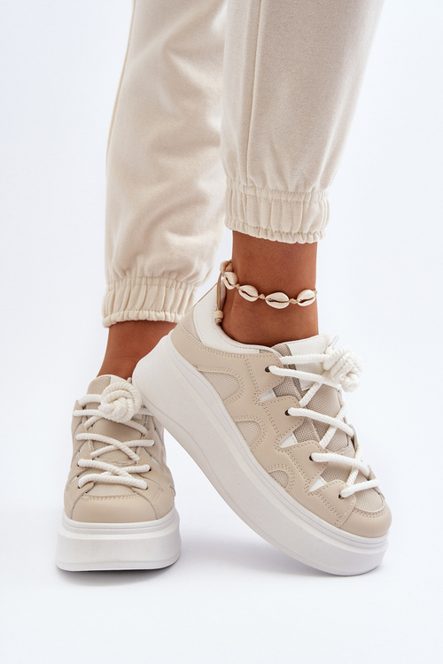 Dámske tenisky s hrubým šnurovaním béžové Vinali