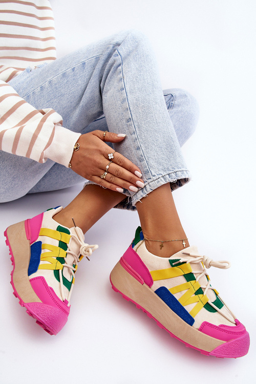 Dámské semišové tenisky na platformě Béžová Růžová Rohan