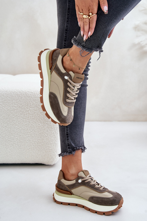 Dámské Sneakersy Na Platformě Z Přírodní Kůže Béžové Vinceza 41465