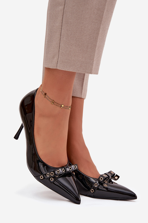 Lakované lodičky s mašličkou Čierne Janisse