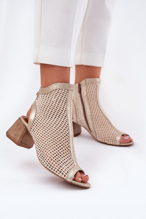 Dámske Kožené Čižmy Na Podpätku S Odkrytou Pätou Maciejka 06899-25 Zlatohnedé