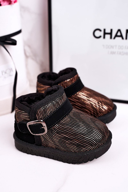 Dětské Boty Sněhule S Kožešinou Zlaté černé Dreamy