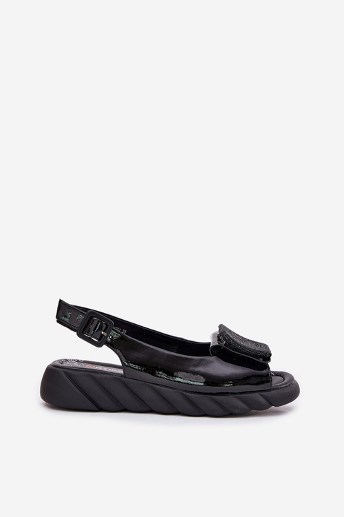 Kožené Lakované Dámské Sandály Na Klínu s Dekorací Artiker Černé 56C1564