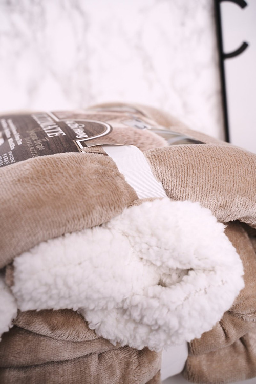 Velká Oboustranná Plyšová A Ovčí Deka Sherpa Throw Béžová