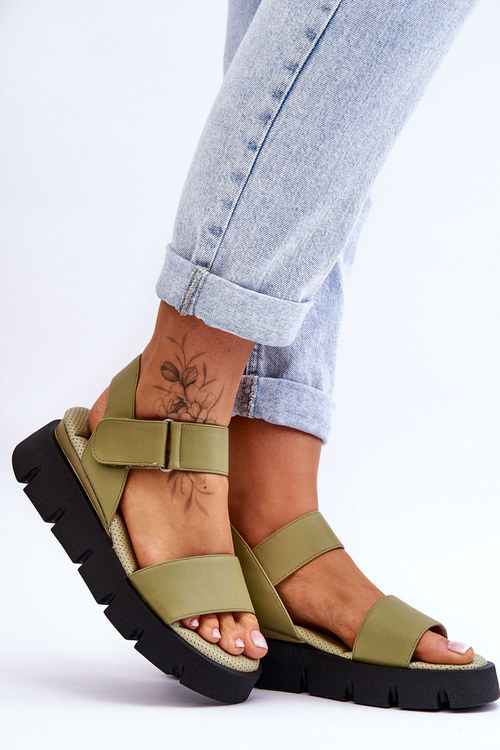 Dámské kožené sandály na platformě Zelené Katte