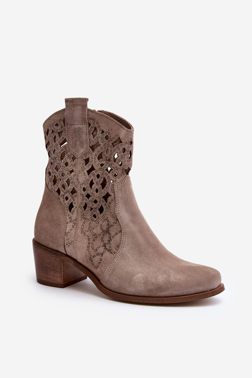 Zazoo 3394 Dámské botky na podpatku Ažurové Cappucino