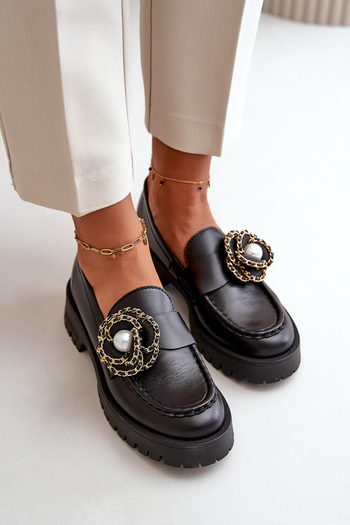 Kožené polobotky mokasíny s ozdobou CheBello 4291 zlaté