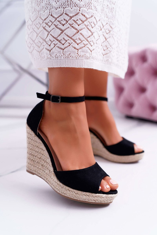 Dámske sandále na klinoch Espadrilles Black Tramme