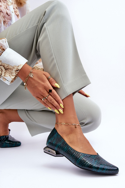 Dark -zelené vaani kožené lakované kožené baleríny