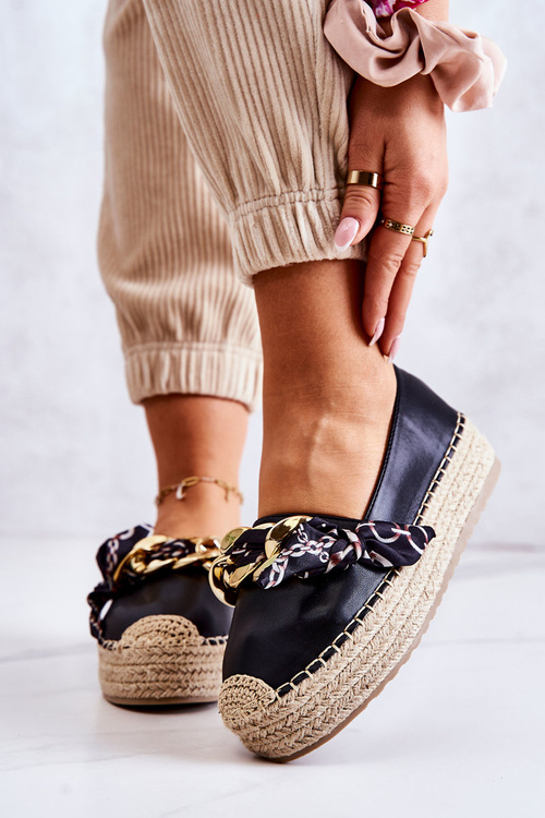 Dámské kožené espadrilky s efektním Černá Fancy