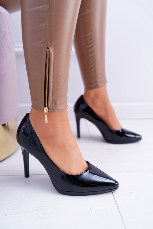Dámske pumpy vysoké podpätky Sergio Leone Black laked Misawu