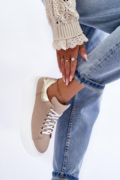 Dámské kožené sportovní boty na platformě Bežové Lemar 10150