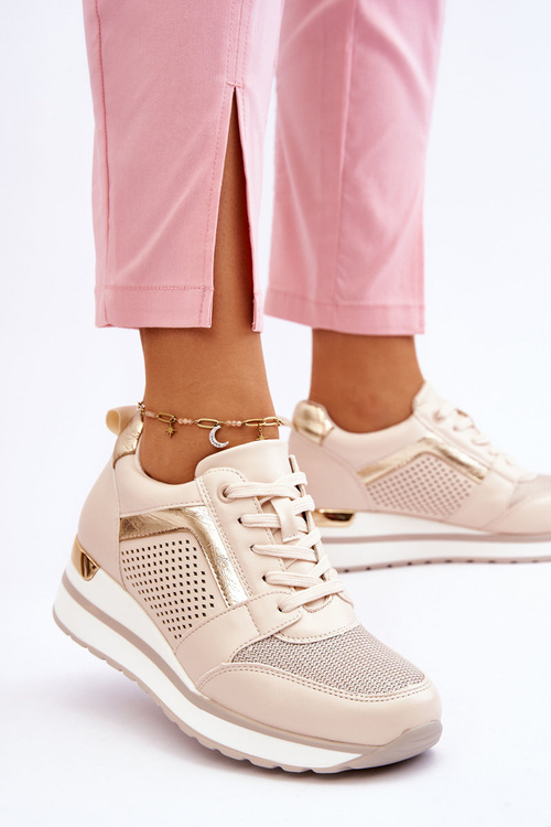 kožené sportovní boty s nízkým klínem Béžové Braylen