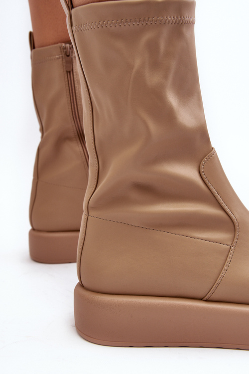 Dámské kotníčkové boty na platformě eko kůže béžové Algedi