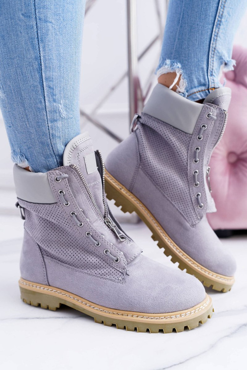 Lu Boo Dámské šedé semišové kotníkové boty Nancy