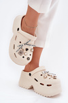 Dámské pantofle na masivní platformě s ozdobami béžové Vivira