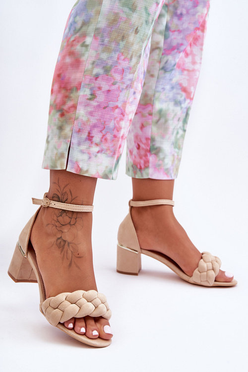 Kožené Sandály S Copánkem Hněde Essenza