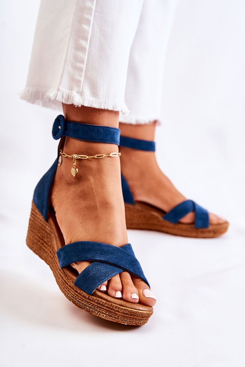 Suede Sandals na klinoch Maciejka 04565-06 Navy Blue