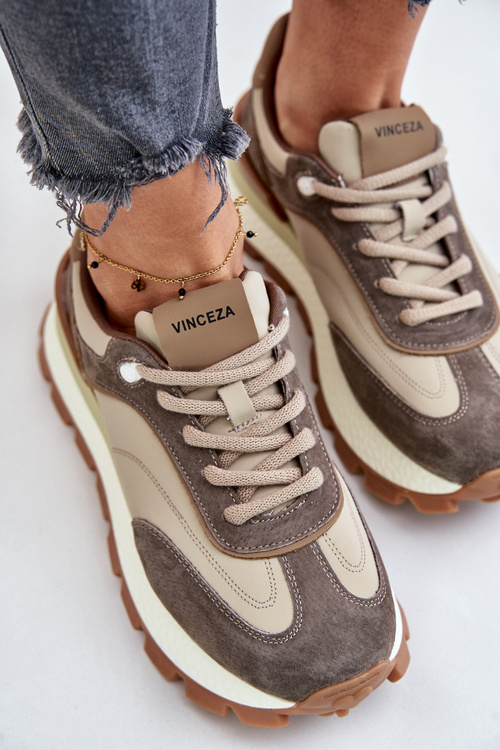 Dámské Sneakersy Na Platformě Z Přírodní Kůže Béžové Vinceza 41465