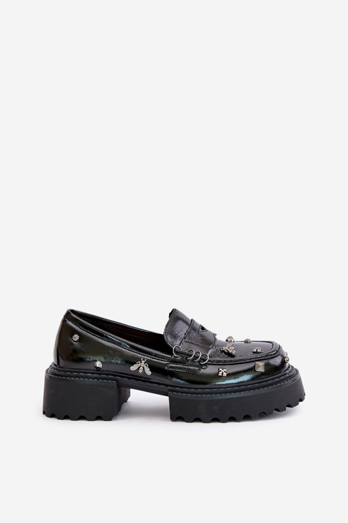 Dámské Lakované Kožené Polobotky S Dekoracemi D&A MR880-103 Černé